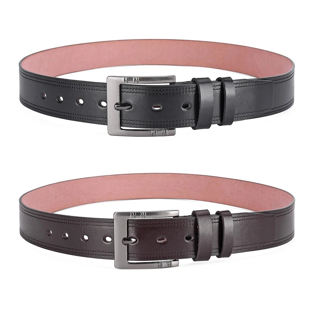 Genuine Cowskin Leather Belt – Premium Buckle Waistband for Business Casual
