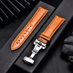Genuine Calfskin Leather Watch Strap – Butterfly Buckle for Business