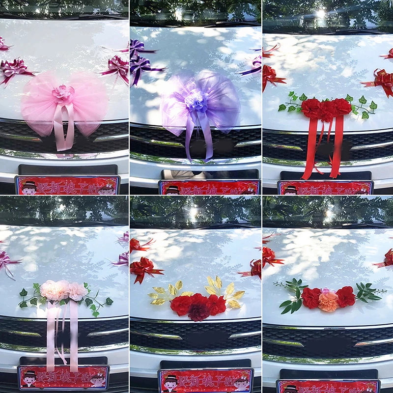 Silk Flower Wedding Car Decoration Kit – Floral Ribbons for Bridal Vehicles