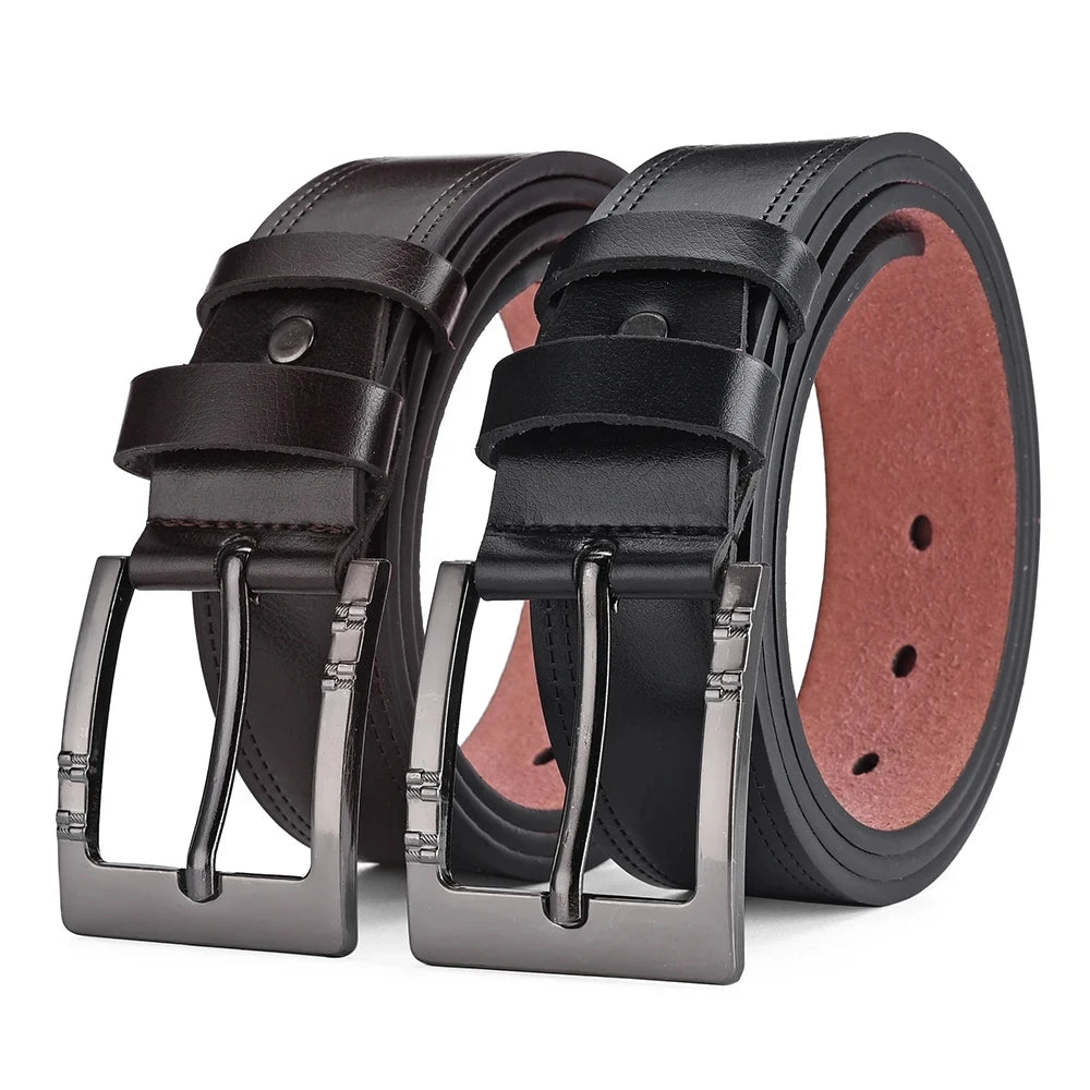 Genuine Cowskin Leather Belt – Premium Buckle Waistband for Business Casual