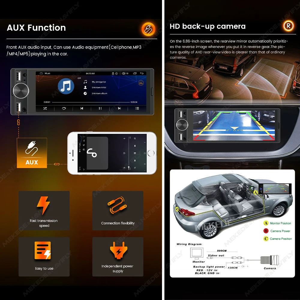 Car Multimedia Player – 6.86 Inch Touchscreen for Apple CarPlay and Android