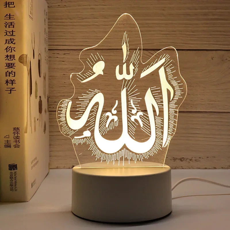 Acrylic LED Night Light – Eid Mubarak Ornament for Ramadan Home Decor