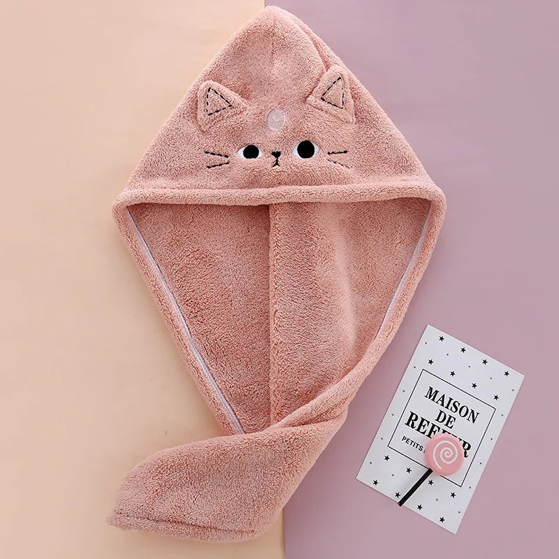 Microfiber Cat Ear Hair Towel – Quick Dry Absorbent Turban for Bath and Shower