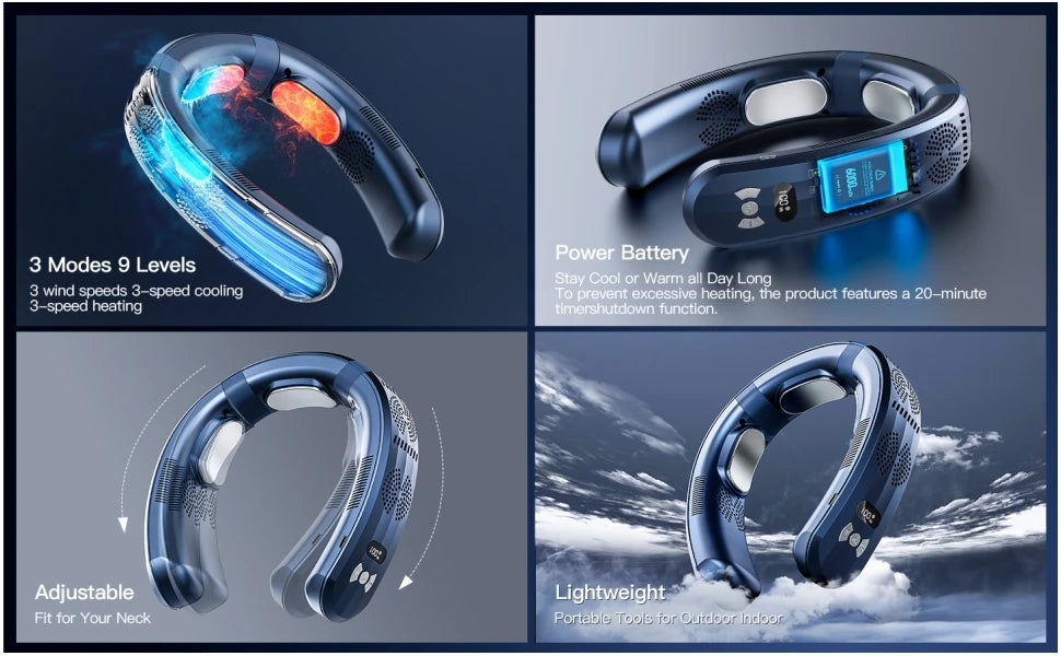 Portable Neck Fan – 6000mAh Wearable Air Conditioner for Outdoor Summer Cooling