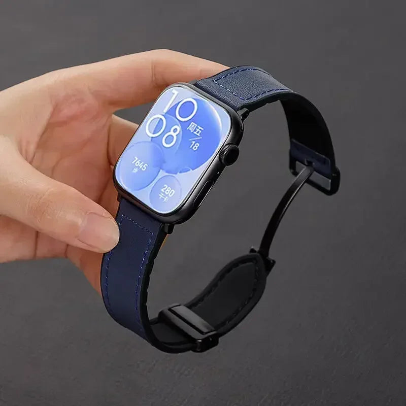 Leather Silicone Hybrid Strap – Breathable Magnetic Band for Huawei Watch Fit