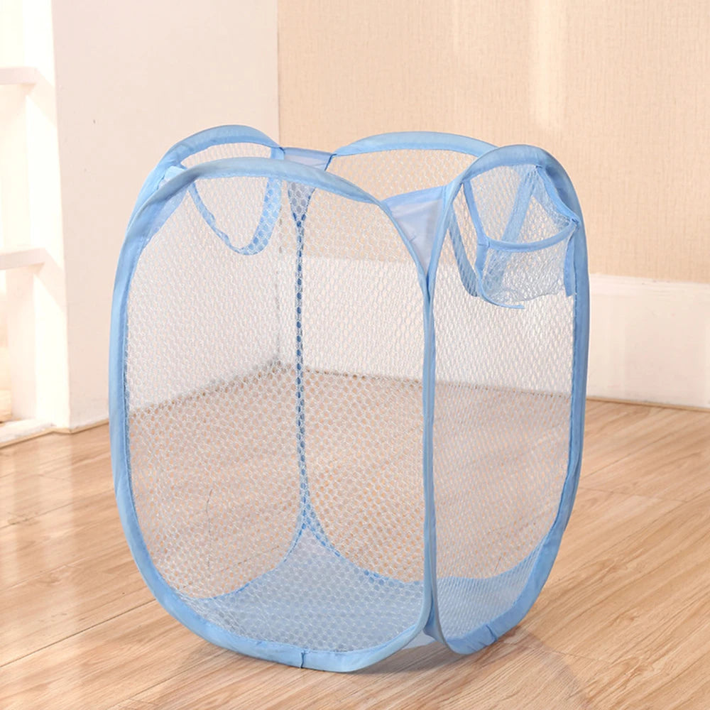 Mesh Foldable Laundry Basket – Minimalist Monochrome Hamper for Bathroom