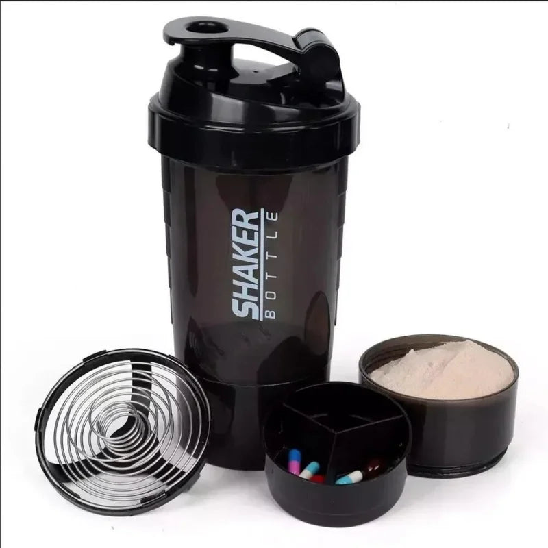 3-Layer Protein Shaker Bottle – Large Capacity Mixing Cup for Gym Exercise