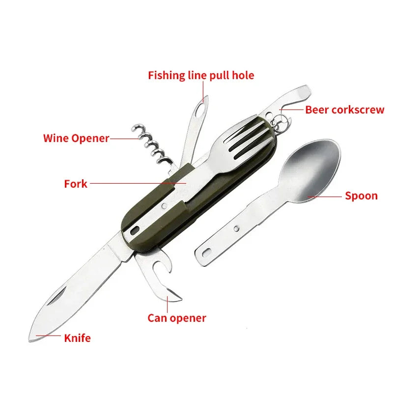 Stainless Steel Folding Camping Cutlery – Portable Utensils for Outdoor Hiking