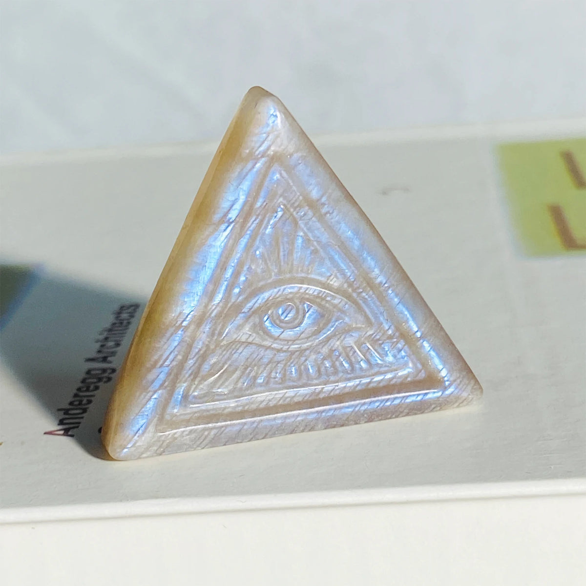 Carved Moonstone Evil Eye Figurine – Blue Flash Crystal for Home Decor