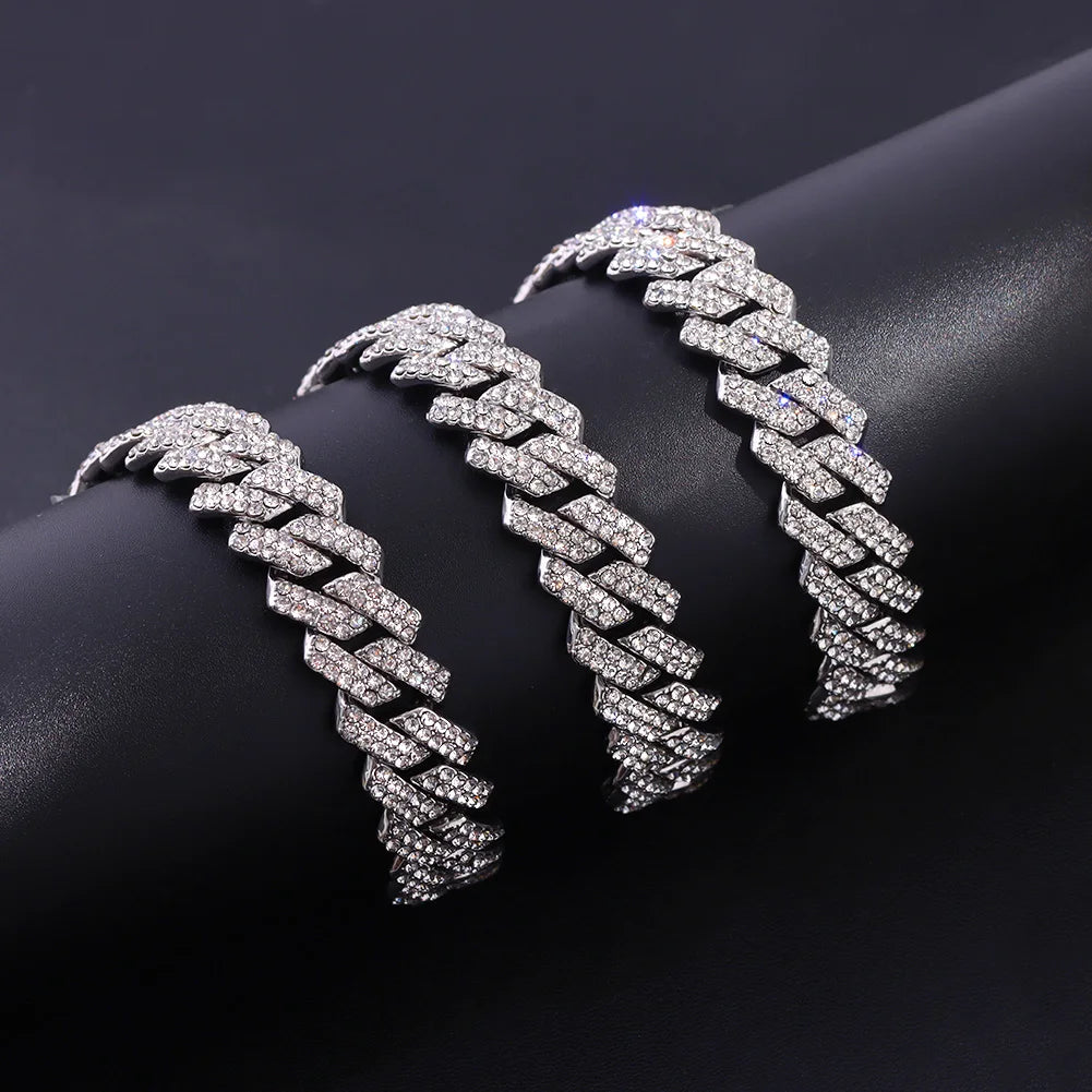 Iced Out Cuban Link Chain – AAA Rhinestone Men's Necklace for Hip Hop Jewelry