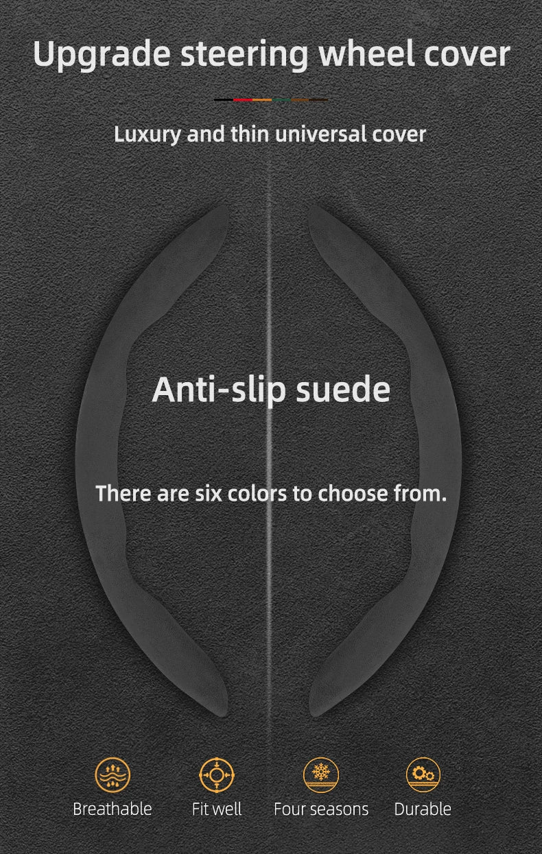 Suede Steering Wheel Cover – Anti-Slip Segmented Grip for Peugeot Vehicles