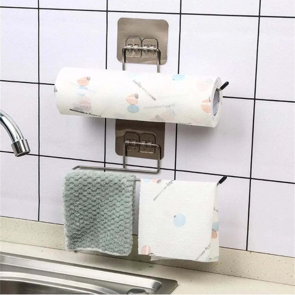 Adhesive Paper Towel Holder – Wall Mounted Rack for Kitchen Cabinet Storage