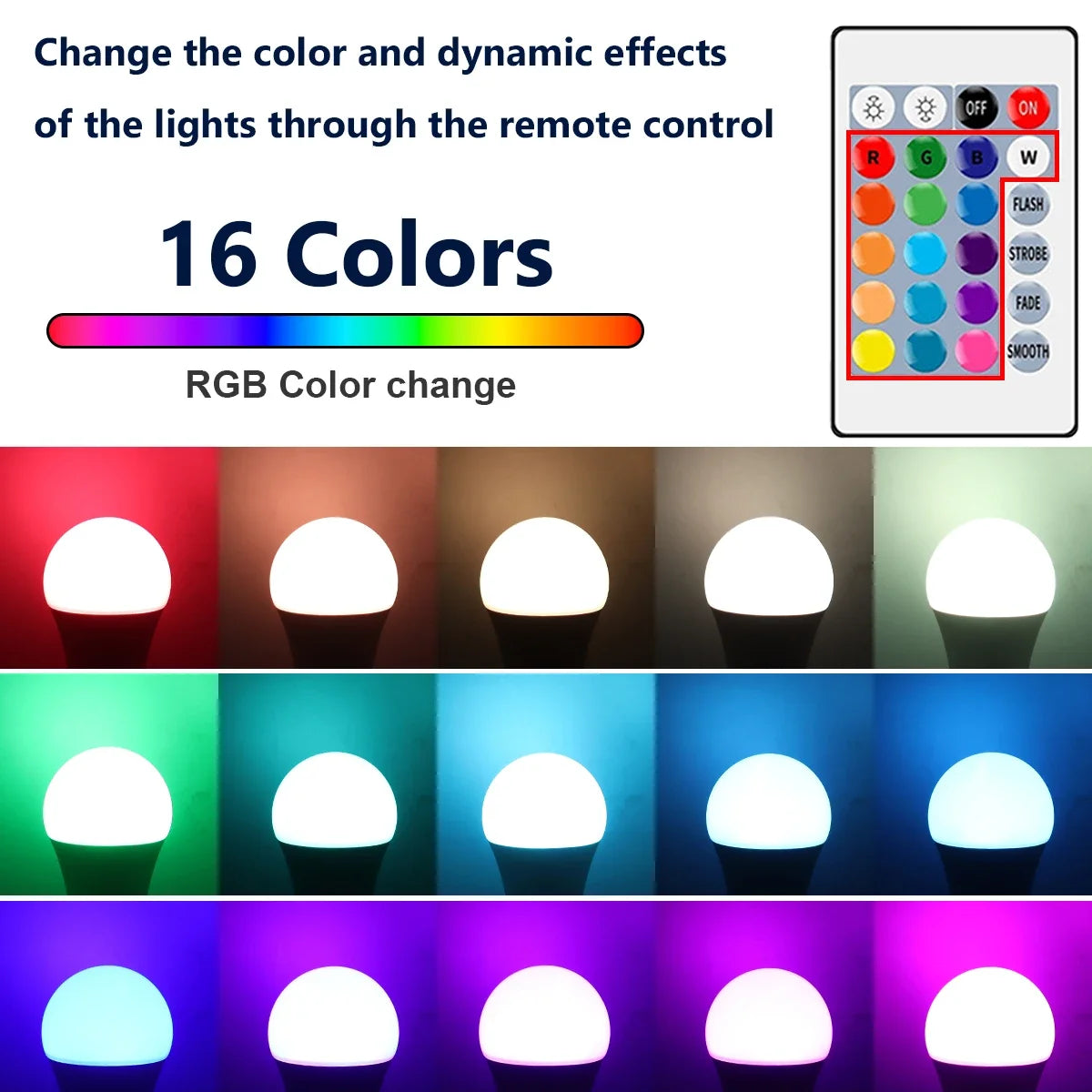 RGB LED Light Bulb – Dimmable 16 Color Remote for Home Bedroom Decor