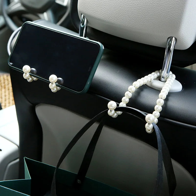 Pearl Car Headrest Hooks – Stainless Steel Hanger for Auto Seat Organization