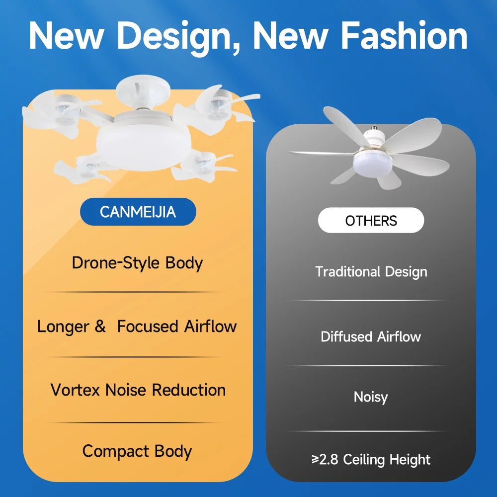 Silent Ceiling Fan Light – Remote Controlled E27 Lamp for Bedroom Living Room