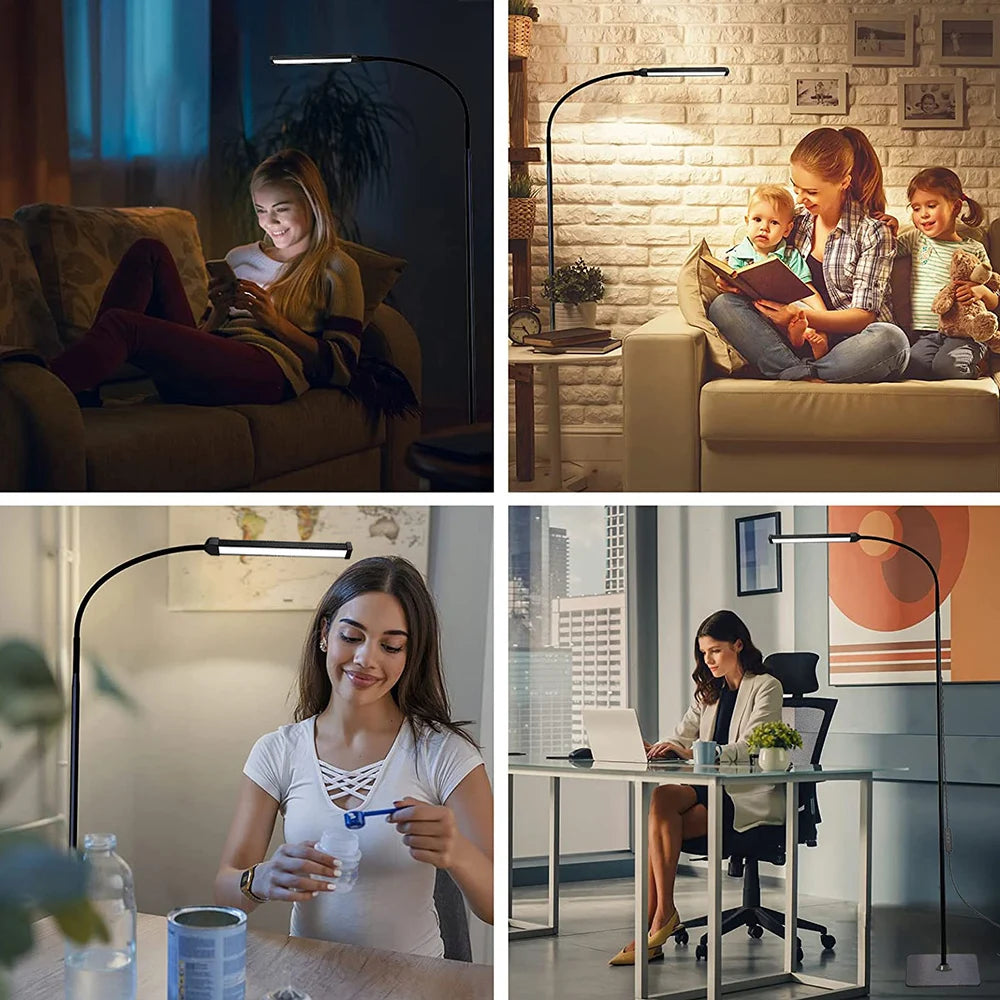 Dimmable LED Floor Lamp – Adjustable Gooseneck Stand for Reading and Office