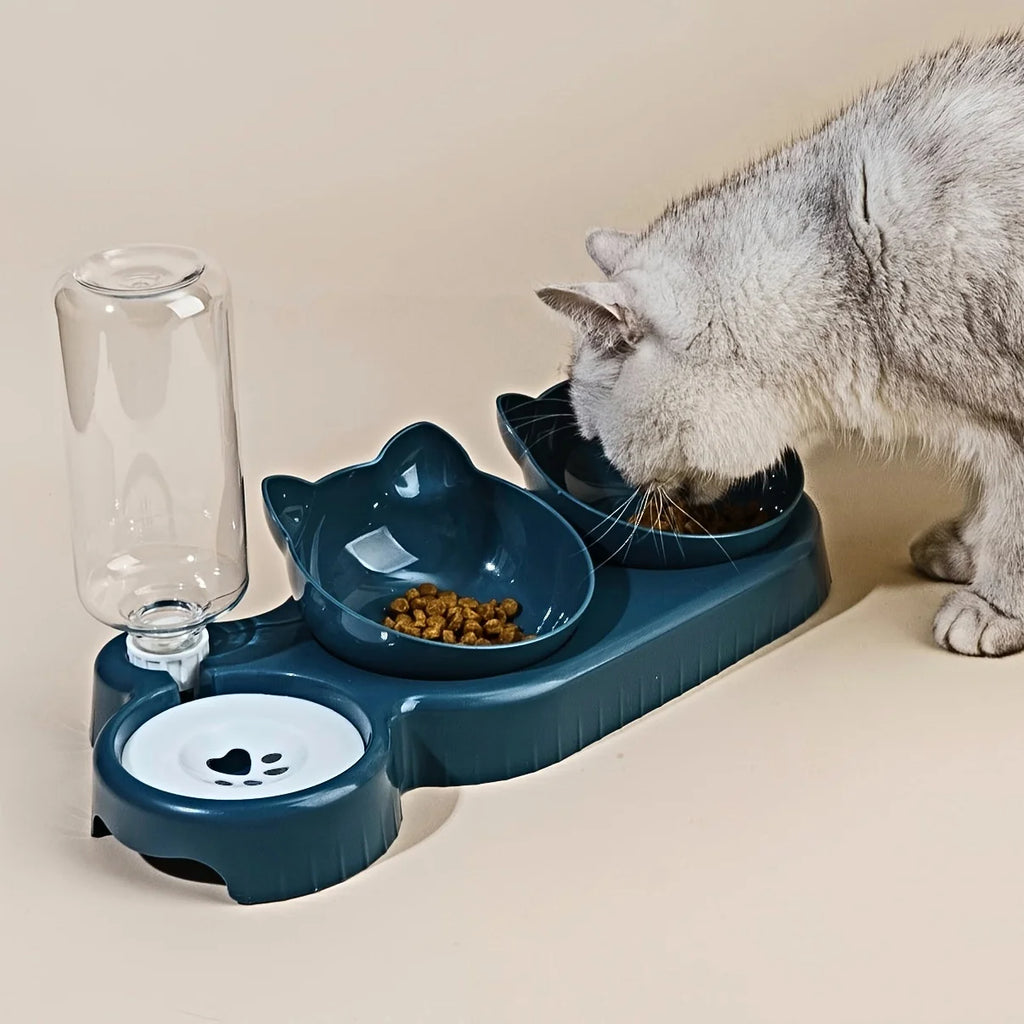 Tilted Cat Bowl Set – Gravity Water Feeder for Neck Protection