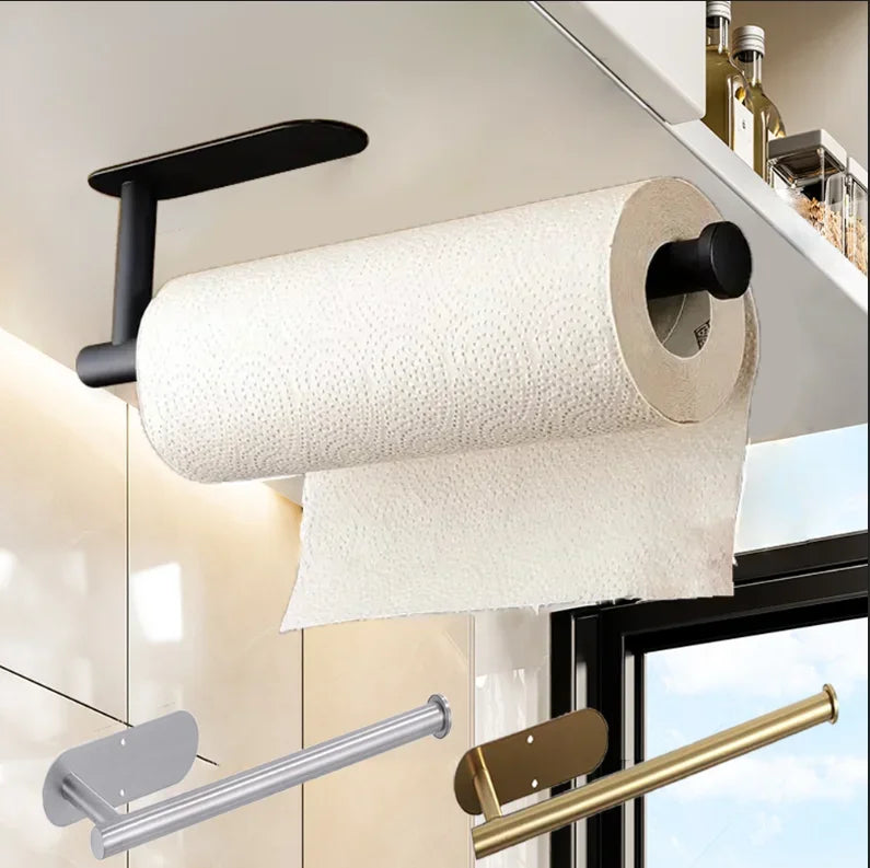 Adhesive Paper Towel Holder – Wall Mounted Rack for Kitchen and Bathroom