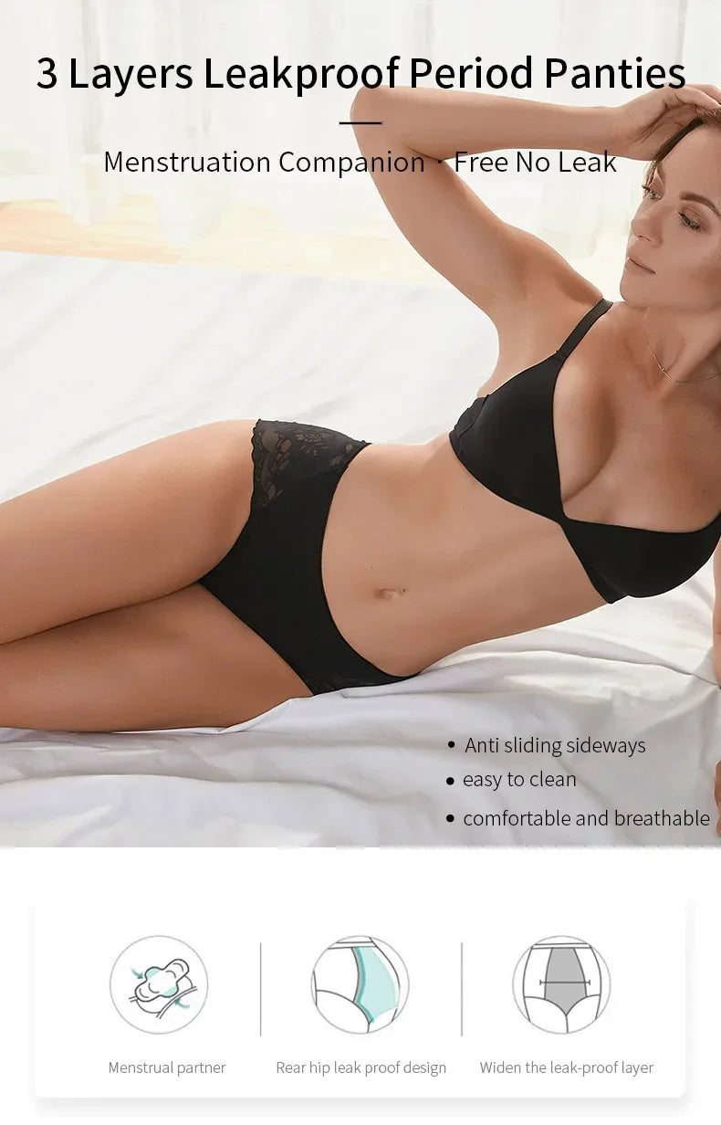 Lace Period Underwear – Leakproof Sanitary Shorts for Women's Menstrual Cycle
