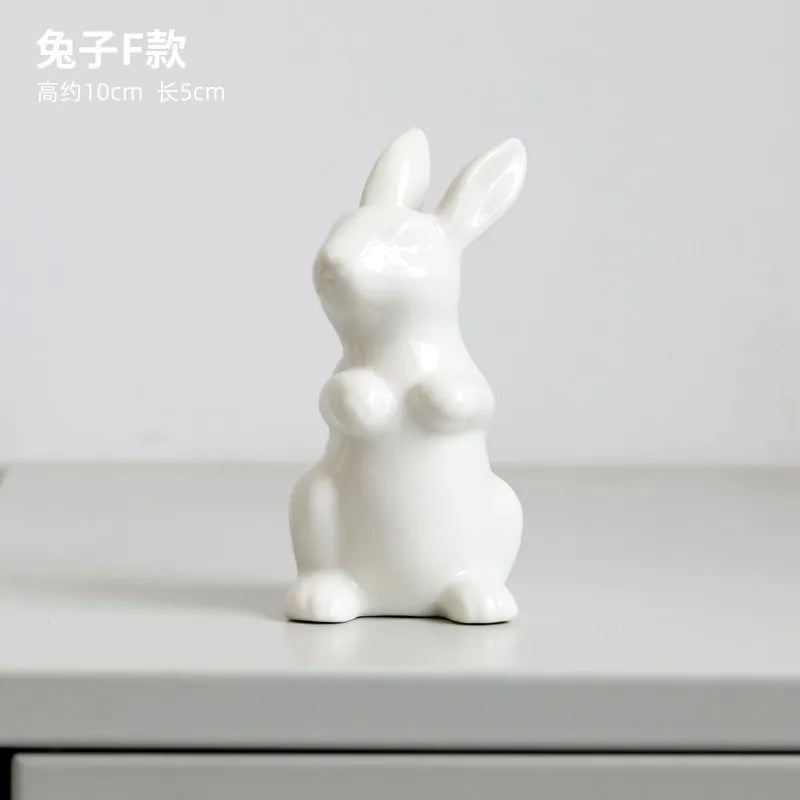 Ceramic Rabbit Figurine – White Porcelain Bunny Decor for Home Office