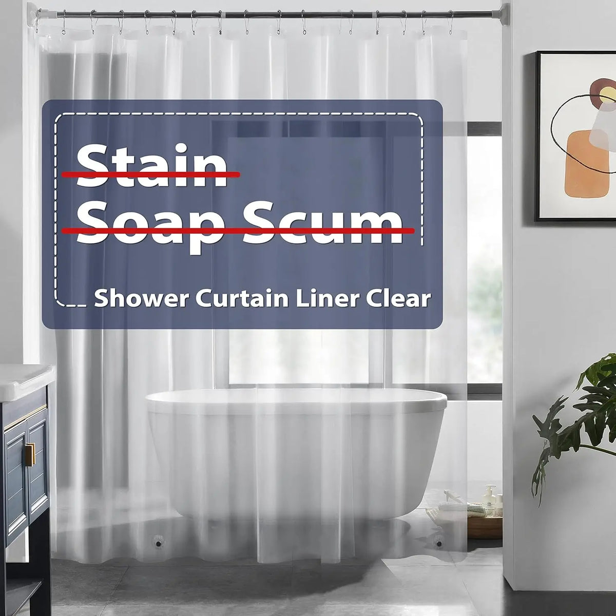 Clear PEVA Shower Curtain – Waterproof Mildew-Resistant Liner for Bathroom