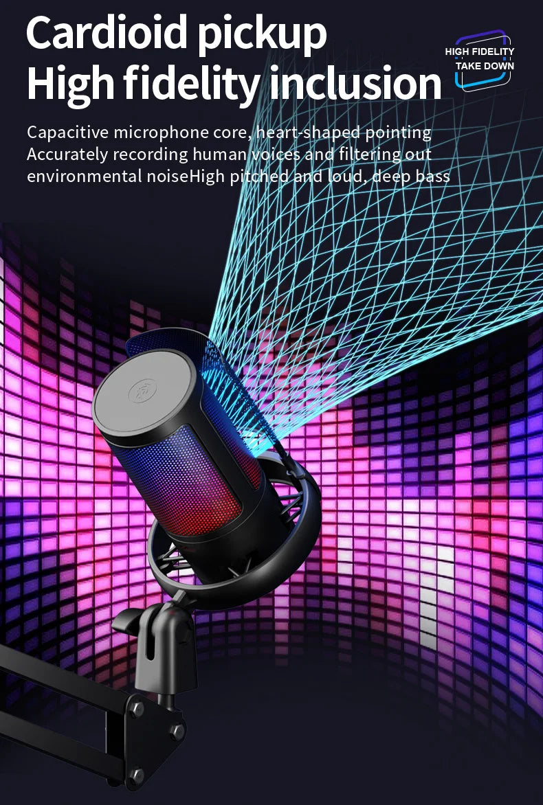 USB Condenser Microphone – RGB Gaming Podcast Mic for Studio Recording