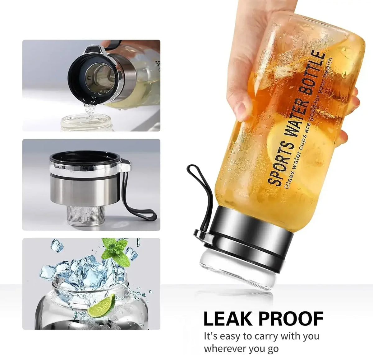 Large Capacity Glass Water Bottle – Transparent Milk Juice Cup for Outdoor Sports