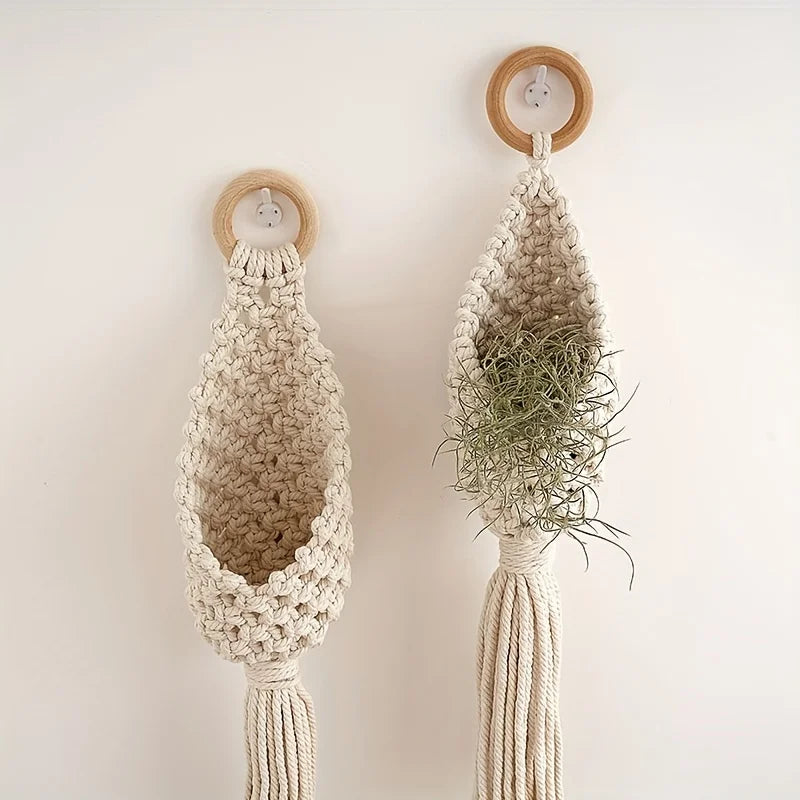 Macrame Plant Hanger – Woven Wall Tapestry Basket for Boho Home Decor