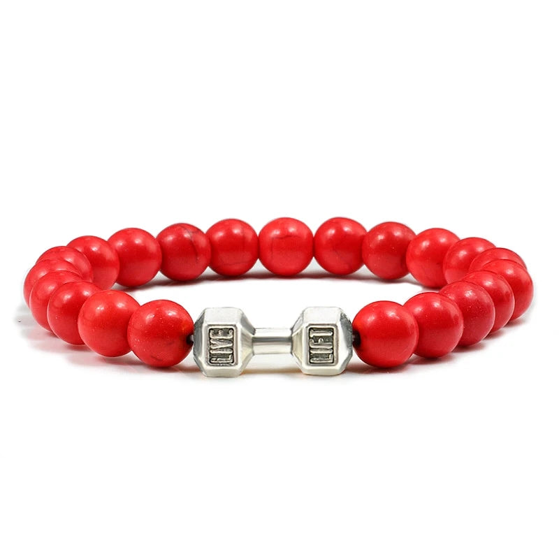 Volcanic Stone Dumbbell Bracelet – Matte Lava Bead Jewelry for Fitness Enthusiasts