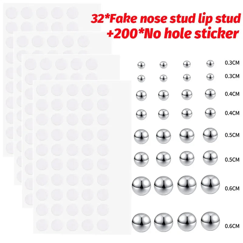 Fake Body Piercing Set – Adhesive Studs for Nose Lips and Eyebrows