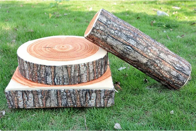 Stump Shaped Decorative Pillow – Soft Wood Grain Cushion for Home and Car Decor