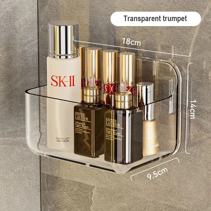 Transparent PET Storage Rack – Adhesive Wall Mounted Shelf for Bathroom Kitchen