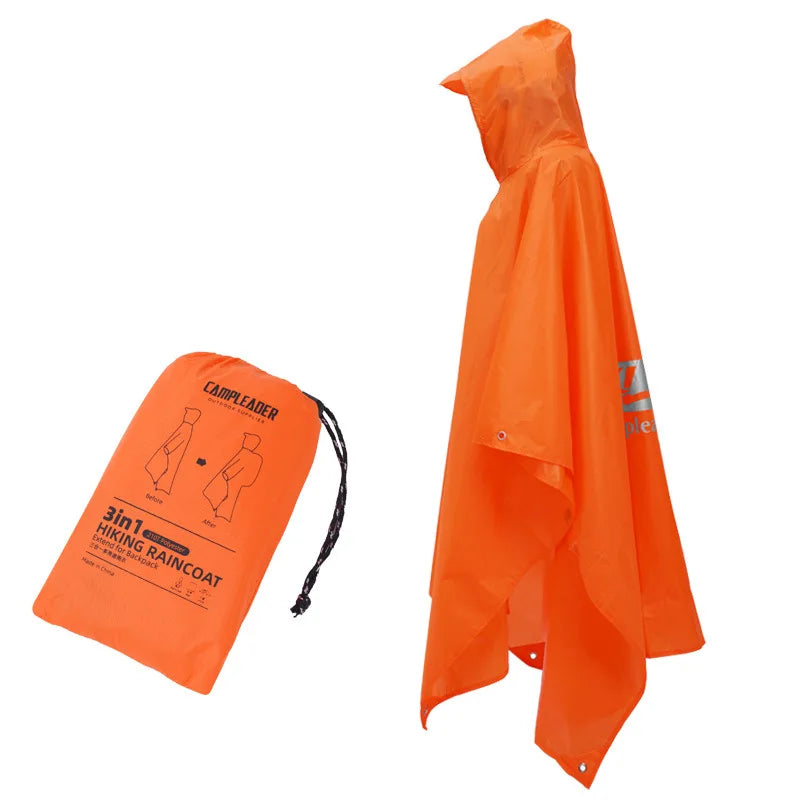 3-in-1 Waterproof Rain Poncho – Hooded Rainwear for Camping and Hiking