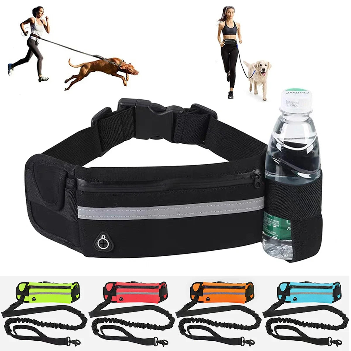 Hands-Free Dog Running Leash – Reflective Elastic Waist Belt for Outdoor Exercise