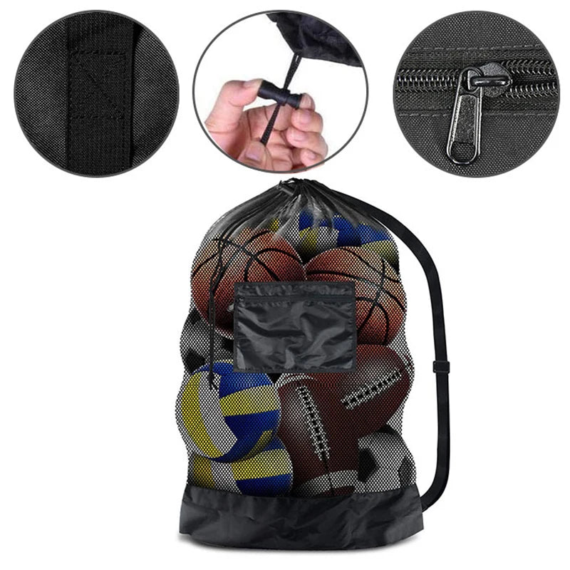 Extra Large Mesh Sports Ball Bag – Zipper Pocket Carrier for Gym and Training