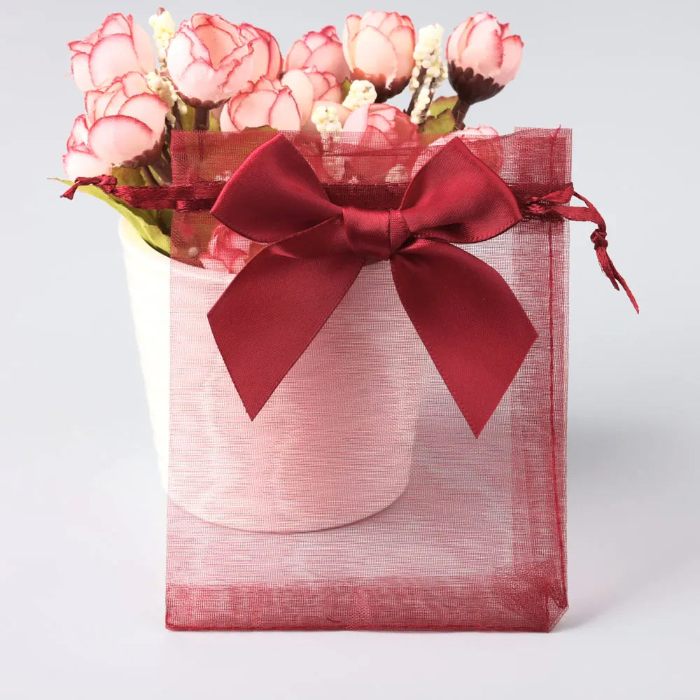 Organza Drawstring Gift Bags – Bowknot Pouches for Wedding Jewelry Packing