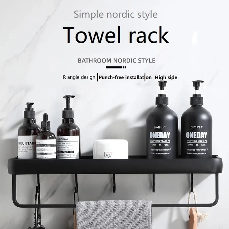 Bathroom Corner Shelf – Adhesive Black Shower Storage for Shampoo