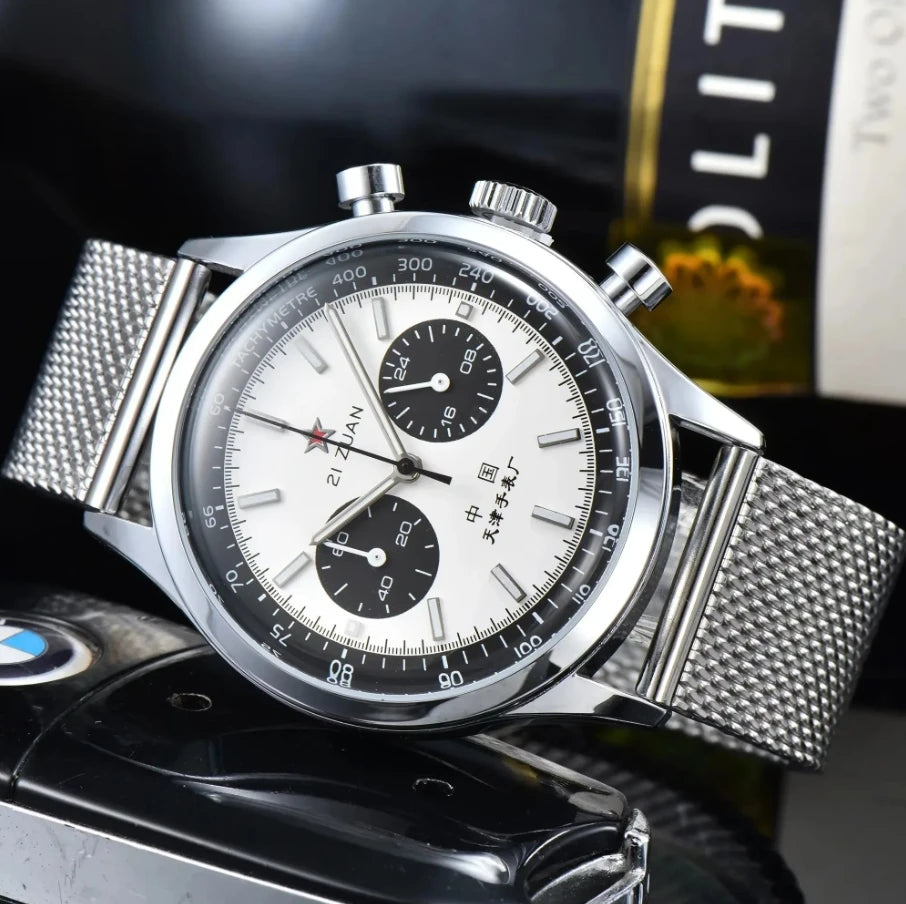Vintage Pilot Chronograph – 42mm Automatic Waterproof Watch for Men