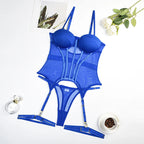 Mesh Lingerie Bodysuit Set – Backless Lace 3 Piece Lingerie for Women