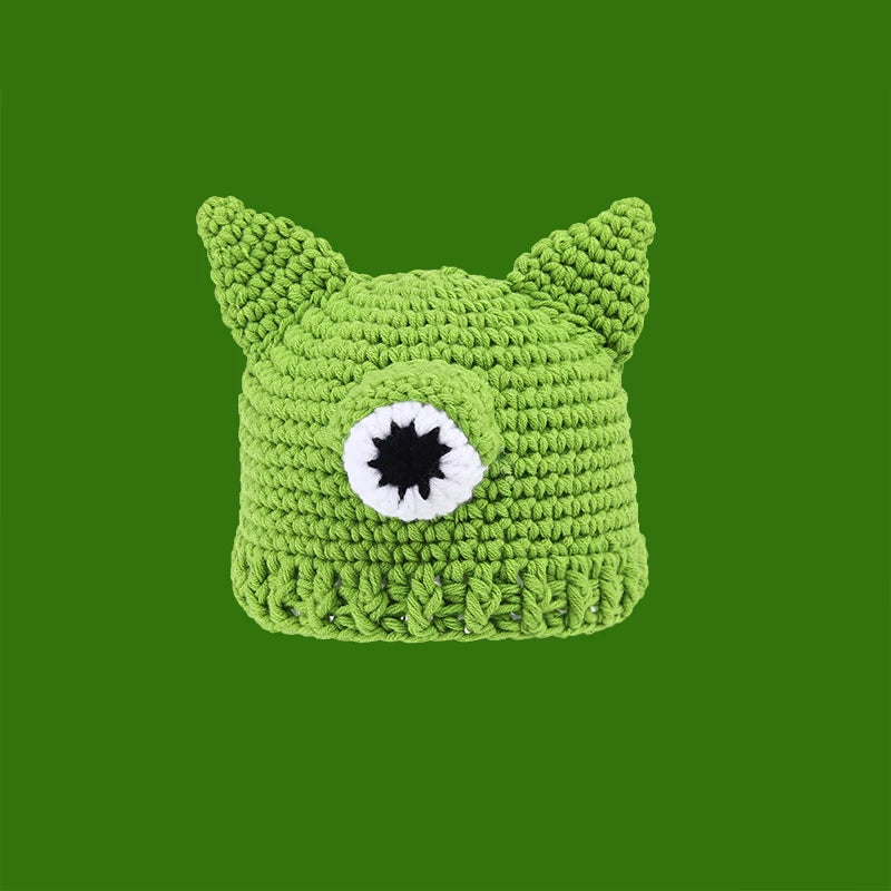 Knitted Monster Balaclava – Green Devil Hat for Halloween Cosplay Costume