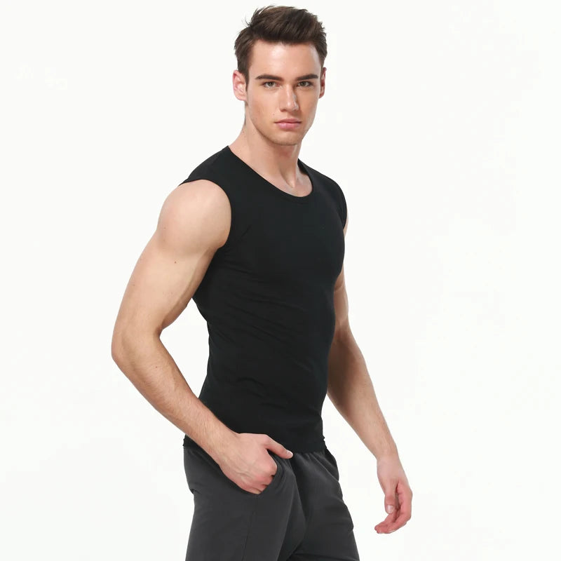 Cotton Sleeveless Compression Vest – Men's Athletic Shirt for Gym Fitness