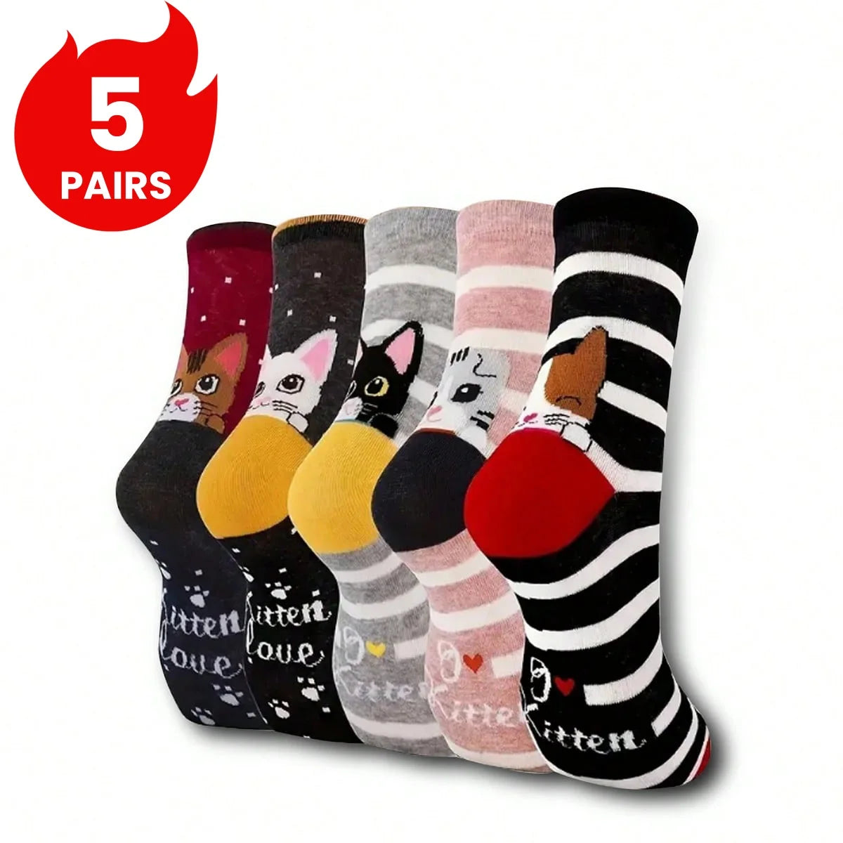 Cat Pattern Crew Socks – Comfortable Moisture-Wicking Footwear for Women