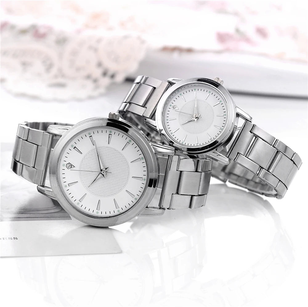 Stainless Steel Couple Watch – Silver Mesh Quartz for Fashion Accessories