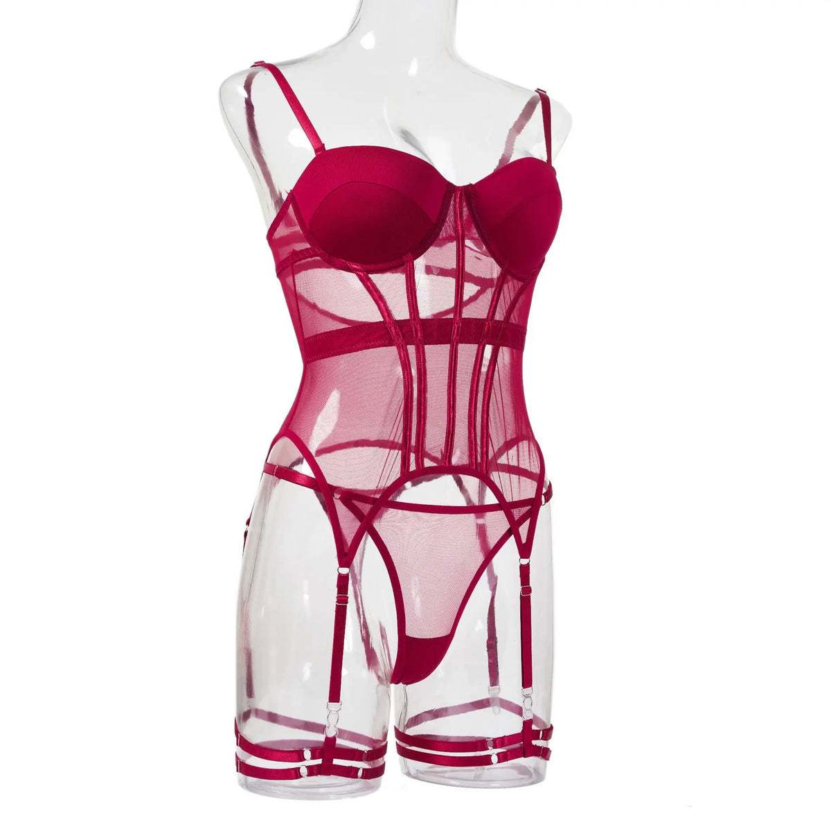 Mesh Lingerie Bodysuit Set – Backless Lace 3 Piece Lingerie for Women