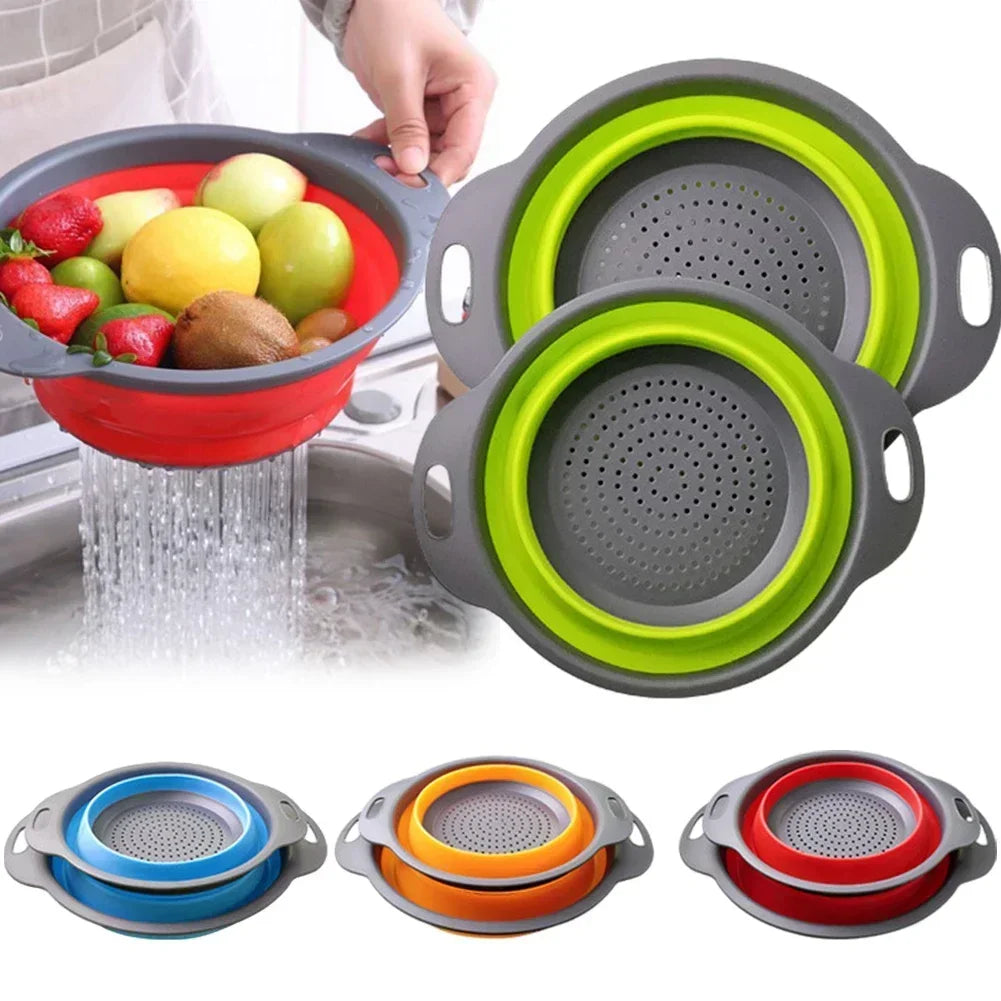 Collapsible Silicone Colander – Foldable Strainer for Kitchen Food Washing