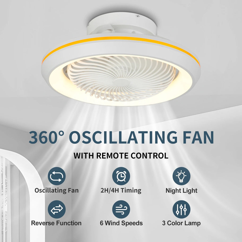 Rotating LED Ceiling Fan – 20 Inch Flush Mount Light for Modern Bedroom