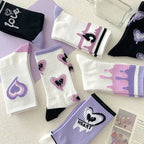 Cotton Heart Print Crew Socks – Kawaii Korean Style for Women