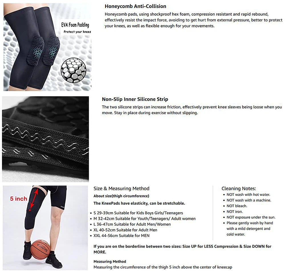 Compression Knee Sleeve – Long Leg Brace Support for Basketball and Running
