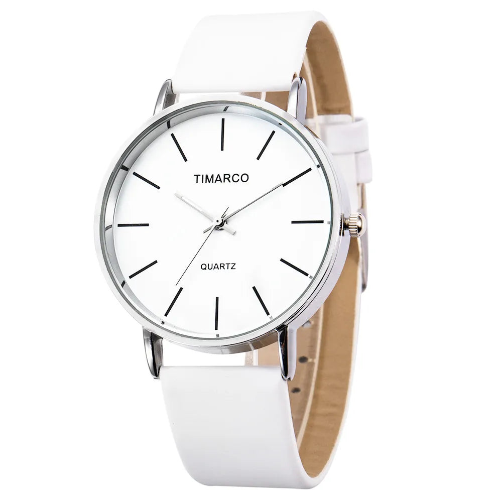Minimalist Silver Quartz Watch – Elegant Leather Business Accessory for Women