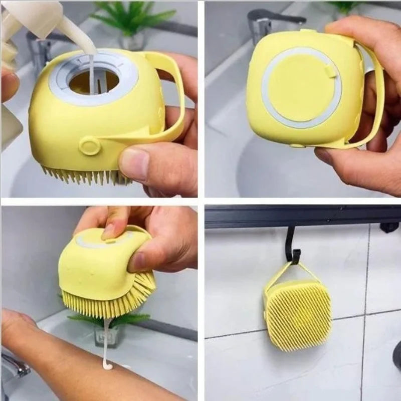 Silicone Pet Grooming Gloves – Shampoo Dispensing Brush for Dog Bathing